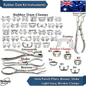 Rubber Dam Kit Instruments Ainsworth, Ivory Light, Stoke, Brinker Clamps Brewer - Picture 1 of 10