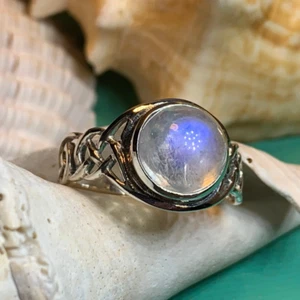 Anillo Nudo Celta Piedra Lunar Declaración Irlandés Escocés Wicca Pagano 925 - Imagen 1 de 9