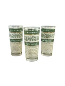 Vintage Jeannette Highball Glasses Green Patrician Greek Key Design Set Of 3 - Picture 1 of 14