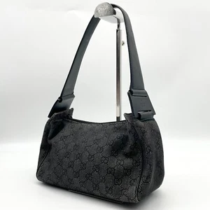 Gucci Handbag Hobo Shoulder bag Black GG Canvas 92699 002058 Y2K Authentic - Picture 1 of 22