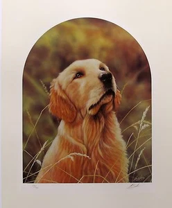 John Silver GOLDEN RETRIEVER DOG Hand Signed Art Giclee with Plaque - Picture 1 of 3