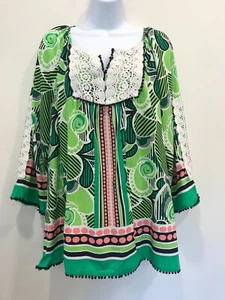 WOMEN'S CROWN & IVY 3/4 SLEEVE MULTI-COLORED 100% RAYON GEOMETRIC PRINT SIZE XL - Picture 1 of 7