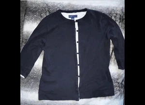 Karen Scott Cardigan Women Black/White Button Front 3/4 Sleeve, Small Petite - Imagen 1 de 4