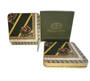 MacKenzie Childs Set of 4 Pinpernel Taylor Cabbage Rose Coasters - Picture 1 of 8