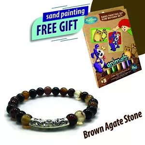Pulsera de piedra ágata marrón 6 mm para niños joyería curativa para niños (regalo de pintura en arena) - Imagen 1 de 12