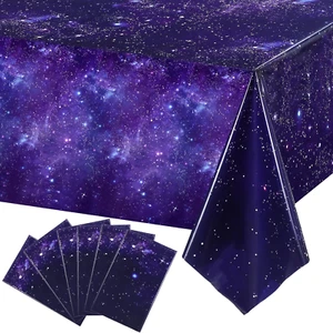 Space Tablecloth Purple Nebula Galaxy Plastic Table Cover Space Star Rectangle T - Picture 1 of 12