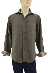 $275 BURBERRY London Khaki LINEN Casual Dress Men's Shirt Size S NEW COLLECTION