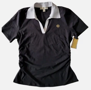 Michael Kors Women`s Polo shirt MK Logo Size S M Red Black Short Sleeve Polo - Picture 1 of 8