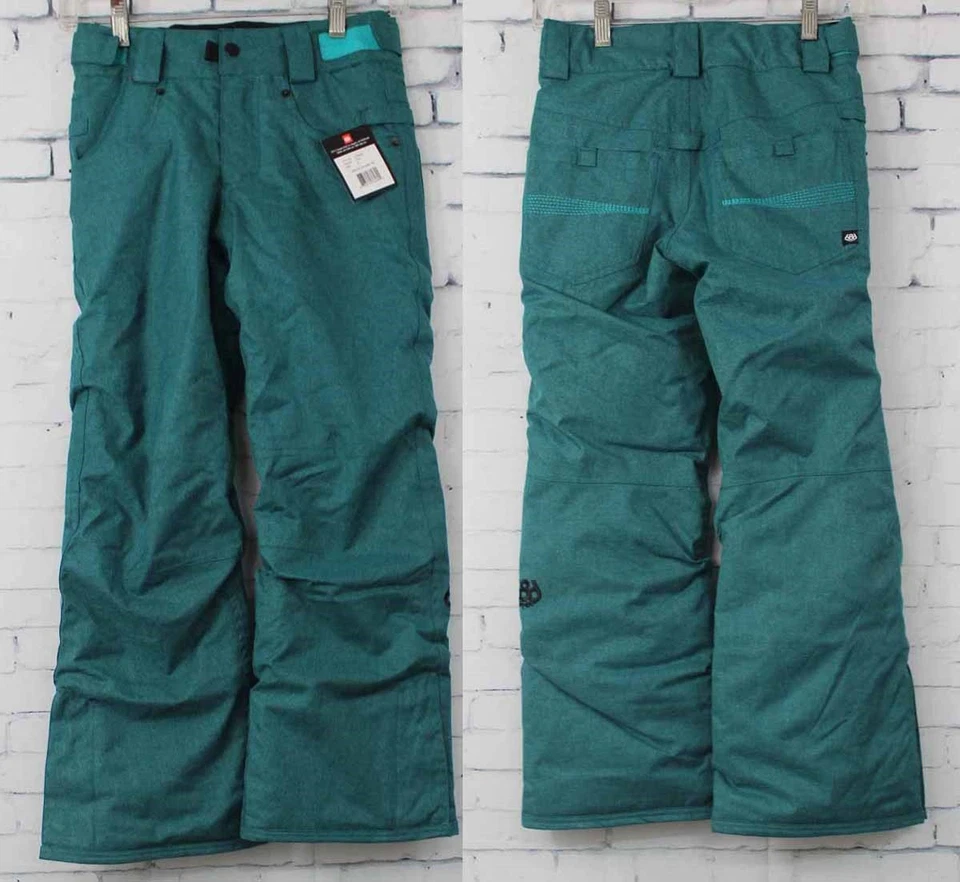 Pantalones de snowboard aislados 686 Elsa, jóvenes niñas talla pequeña verde azulado nuevos Foto 1 de 1