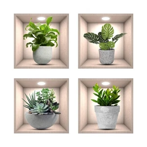Adesivi Murali Piante, 4 pz Realistico Verde Pianta In Vaso Impermeabile Wall Ar - Foto 1 di 7