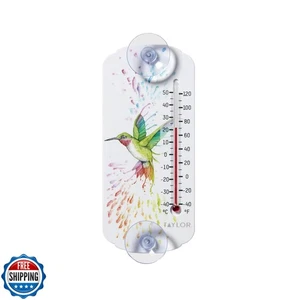Taylor Rainbow Hummingbird Indoor Outdoor Suction Cup Thermometer, Decor for - Picture 1 of 5