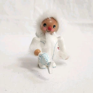 Vintage Kathe Wohlfahrt Wooden Eskimo Fisherman Ornament Snow Baby West Germany - Picture 1 of 12