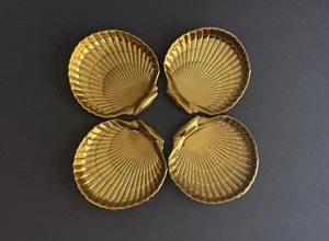 Juego de 4 platos de baratija festoneados vintage de latón Gorham BR19 Seashell de 6" x 6" - Imagen 1 de 5