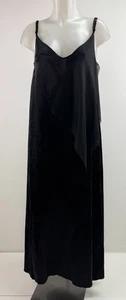 Yang Li Italy Black Silk Cotton Raw Edge Maxi Slip Dress Gown Sz M - Picture 1 of 6