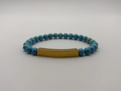 Turquoise Marble Style Stretch Bracelet W/18K Gold PVD Stainless Steel Blank Bar - Image 1 of 4