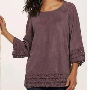 NUEVO CON ETIQUETAS Soft Arround Mujer’s Susina Blusa Ciruela Púrpura XL Imitación Gamuza Boho Túnica - Imagen 1 de 8