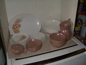 Melmac Apollo Ware Dishes 45 Pc Set Pink/White Rose - Picture 1 of 1