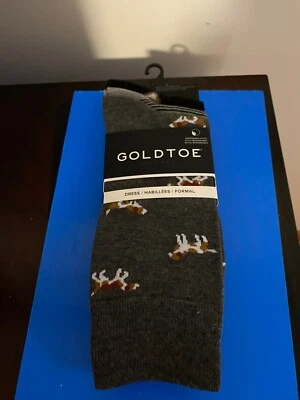 NOVO EM FOLHA MASCULINO TAMANHO 6-12.5 BIQUEIRA DOURADA PACOTE COM 3 CACHORROS DESIGN VESTIDO MEIAS TRIPULAÇÃO - Imagem 1 de 4