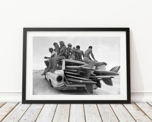 Vintage Photo - 1960's Kids Surfing Beach - Photography, Home Decor, Bar Art - Picture 1 of 1