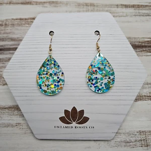 Pendientes de lunares verde azulado y dorado (8 estilos), joyero acrílico ligero hecho a mano - Imagen 1 de 20