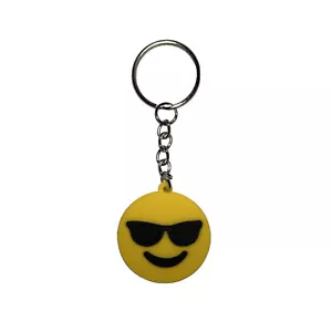 Chill Smiling Happy Smiley Face with Sunglasses Emoji Rubber Silicone Keychain - Picture 1 of 3