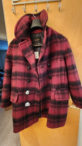 Coach Lana a Quadri Alpaca Cappotto Pea Doppio Petto Donna Small