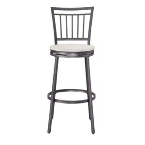 Unbranded Oak Seat High Back Metal Bar Stool with Wood Swivel Seat Grey/White - Picture 1 of 5