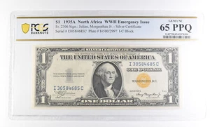 1935 A $1 N. Africa Silver Certificate WWII Fr#2306 Gem Unc 65 PPQ PCGS *2454 - Picture 1 of 3