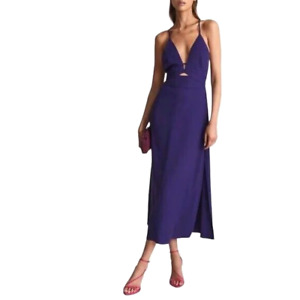 Reiss Womens Dress Size 14 Purple Plunge V Neck Strappy Racerback Midi New