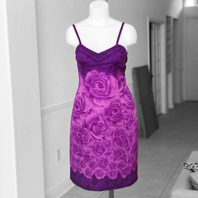 GIANNI VERSACE purple silk pencil dress w/ Rose print size ITA 40 from S/S 1988 - Image 1 of 4
