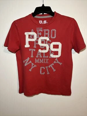 P.S. Aeropostale Boys Short Sleeve T Shirt Size 8 Red White & Grey Lettering - Image 1 of 4
