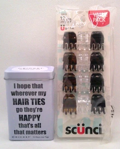 Cricket in der Dose 25 schwarze Haargummis + 12 Scrunci Mini Kiefer Clips - transparent schwarz braun - Bild 1 von 7