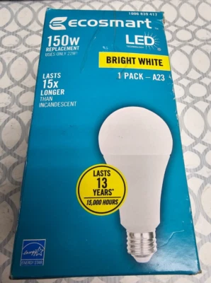 ECOSMART LED DIMMABLE A23 BULB 22W BRIGHT WHITE 2550LUMENS - Image 1 of 4