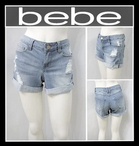 bebe SHORT DENIM ROLLED SHORT SUMMER SEXY SIZE 25 & 28 (NEW) MSRP $49 - Picture 1 of 7