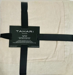 Manta Tahari Home King 100 % algodón con borde de lino 106”x92” avena beige nueva con etiquetas - Imagen 1 de 4