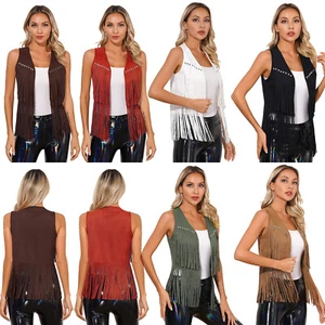 Women's Waistcoat Theme Vest Top Tassel Coats Vintage Jackets Fashion Costume - Picture 1 of 74