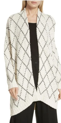 Cárdigan kimono de algodón orgánico PM/PL para mujer Eileen Fisher punto negro crema Foto 1 de 4