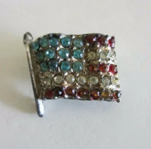 United States of America - Flag Brooch - Red, Clear & Blue Rhinestones - Vintage - Foto 1 di 5