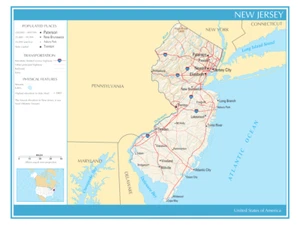 Map State of New Jersey United States America Political Physical Print - Picture 1 of 3