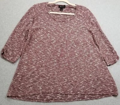 Top AB Studio para mujer grande L rojo blanco brezo teñido espacial manga 3/4 tejido elástico Foto 1 de 4