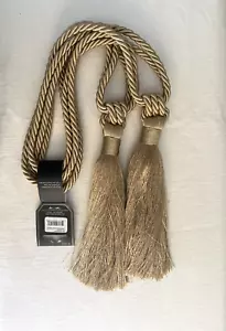 Set 2 Vintage Drapery Curtain Tiebacks Pale Gold Tassels & Twisted Rope NEW - Picture 1 of 5