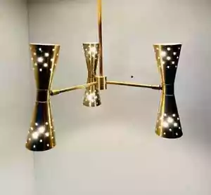 1950's Mid Century Chandelier Brass 3-Arm 6-Light Sputnik Pendent Italian Lights - Picture 1 of 6