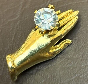 Estate 1980s M. JENT? Hand & Huge Rhinestone Ring Brooch Pin Hollywood Glamour - Bild 1 von 7