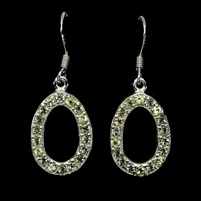 925 Sterling Silver Earrings Round Peridot Natural Gemstone Jewelry - Image 1 of 4