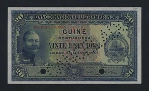 Portugal Guinea 20 Escudos 1937 P-22 GEM UNC SPECIMEN ULTRA RARE - Picture 1 of 2