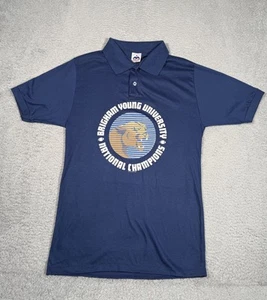 Camisa polo vintage de los 80 Brigham Young University National Champions para hombre L azul - Imagen 1 de 12
