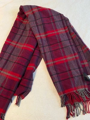 Pendleton Throw Blanket 52"x 70" Fringe Purple Red Plaid Wool USA - Image 1 of 4
