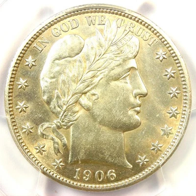 Medio dólar barbero 1906 50C - PCGS detalles sin circular (MS UNC) - ¡Moneda rara! Foto 1 de 4