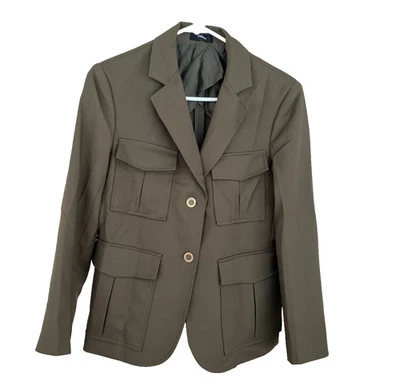 Theory Blazer Jacket Military Green Utility Safari Size 4 Cargo Pockets Army - Image 1 of 4