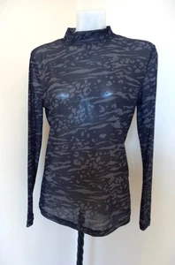 Soya Concept Top Stretchy Black & Grey Mesh Long Sleeve Size M  Camo design - Picture 1 of 2